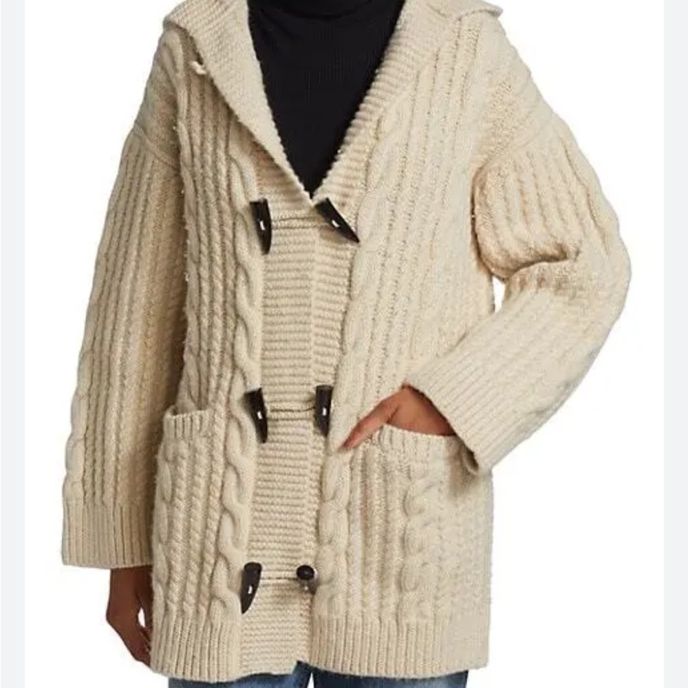 Nili Lotan wool Hansel hooded Cable Knit Cardigan with Toggle Buttons - Picture 2 of 9